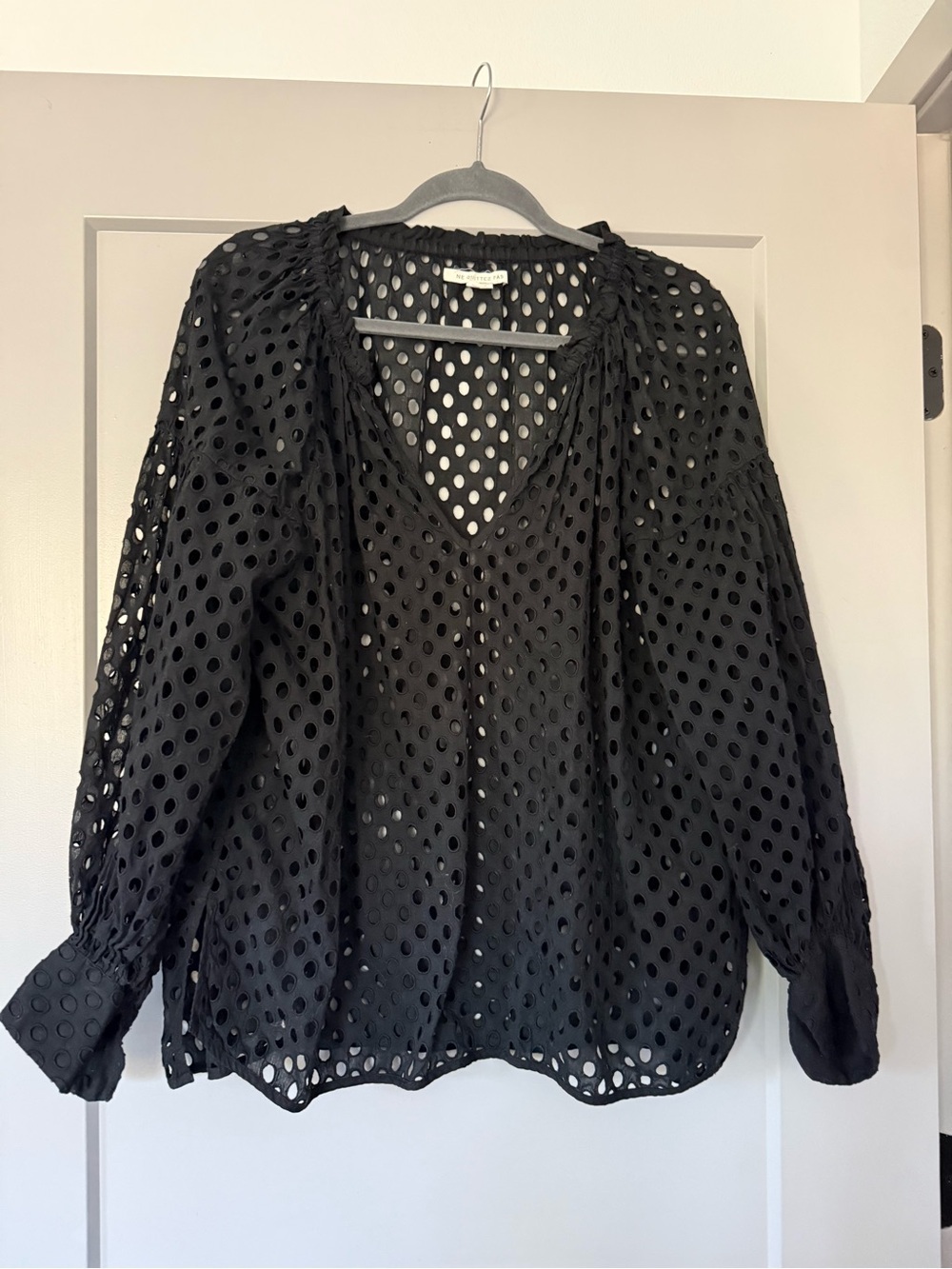 Anthropologie Ne Quittez Pas Black Eyelet Boho Whimsigoth Blouse Size Large